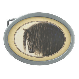Friesian Draft Horse Yellow Belt Buckle