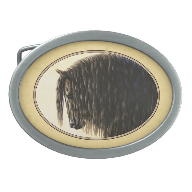Friesian Draft Horse Yellow Belt Buckle (Front)
