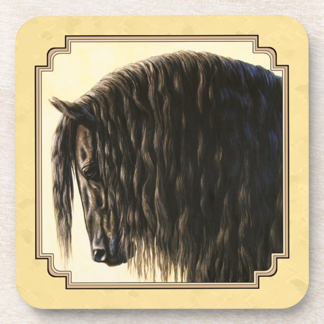 Friesian Draft Horse Yellow Beverage Coaster (Front)