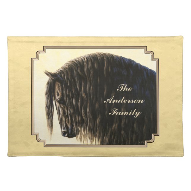 Friesian Draft Horse Yellow Cloth Placemat (Front)