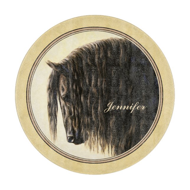 Friesian Draft Horse Yellow Cutting Board (Front)