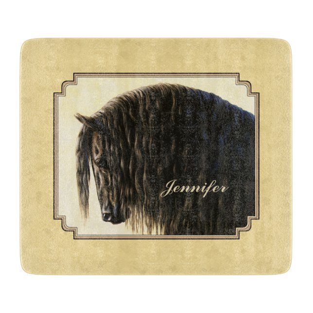 Friesian Draft Horse Yellow Cutting Board (Front)