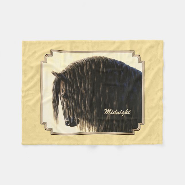 Friesian Draft Horse Yellow Fleece Blanket (Front (Horizontal))