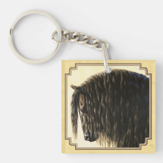 Friesian Draft Horse Yellow Keychain