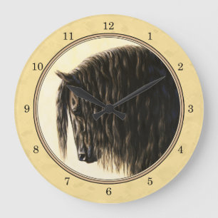 Friesian Draft Horse Yellow Large Clock