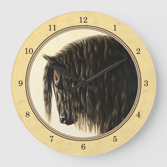 Friesian Draft Horse Yellow Large Clock (Front)
