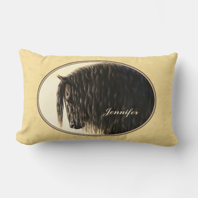 Friesian Draft Horse Yellow Lumbar Pillow (Front)