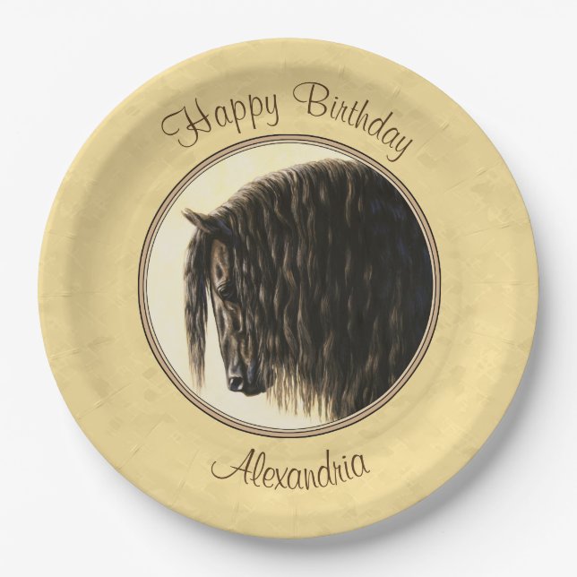 Friesian Draft Horse Yellow Paper Plates (Front)