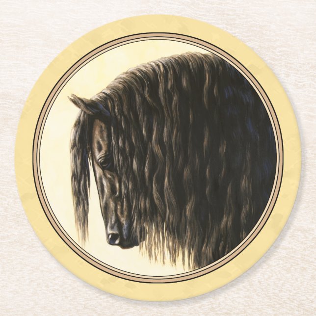 Friesian Draft Horse Yellow Round Paper Coaster (Front)