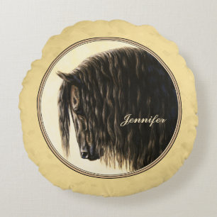 Friesian Draft Horse Yellow Round Pillow