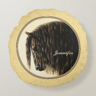 Friesian Draft Horse Yellow Round Pillow