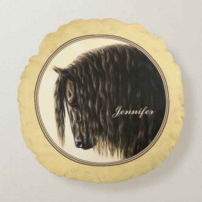 Friesian Draft Horse Yellow Round Pillow (Front)
