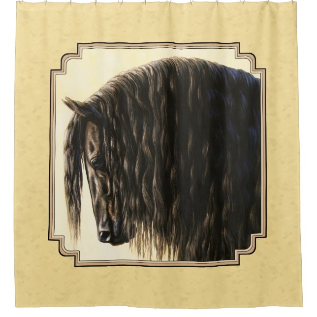 Friesian Draft Horse Yellow Shower Curtain (Front)