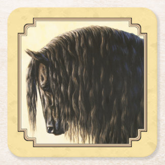 Friesian Draft Horse Yellow Square Paper Coaster