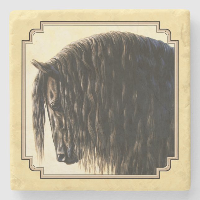 Friesian Draft Horse Yellow Stone Coaster (Front)