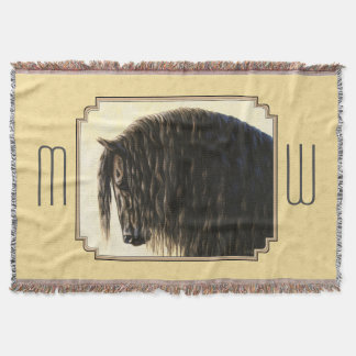 Friesian Draft Horse Yellow Throw Blanket