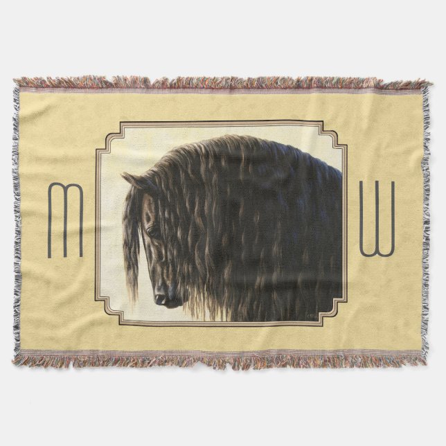 Friesian Draft Horse Yellow Throw Blanket (Front)