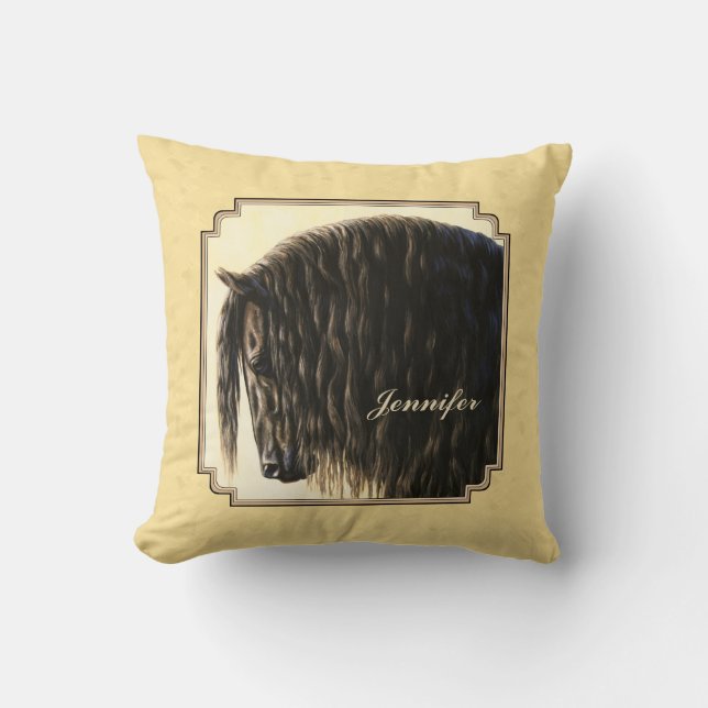 Friesian Draft Horse Yellow Throw Pillow (Front)