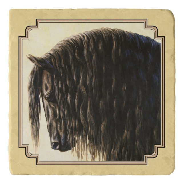 Friesian Draft Horse Yellow Trivet (Front)