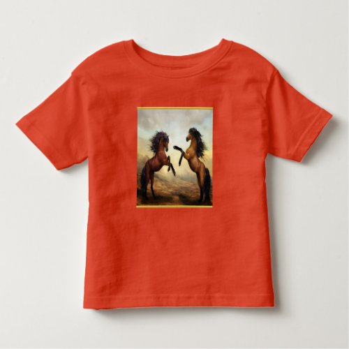 Friesian Draft Horses in a rocky mountain valley Toddler T_shirt