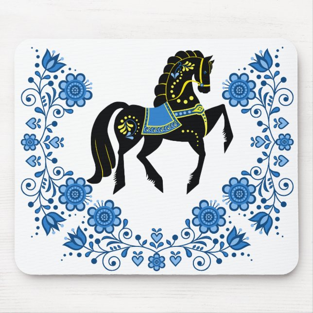 Friesian Folk horse blue/gold/black stallion Mouse Pad (Front)