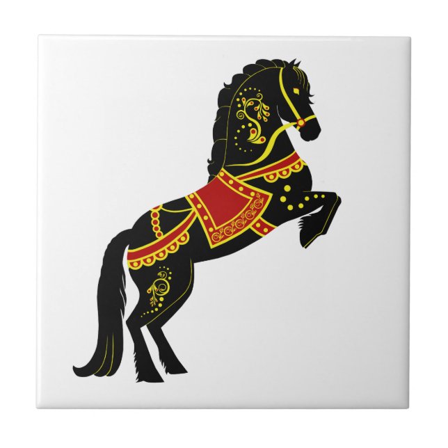 Friesian Folk stallion/black beauty, black horse Ceramic Tile (Front)