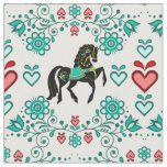 Friesian/Frisian Folk horse aqua/black,hearts, 4&quot; Fabric