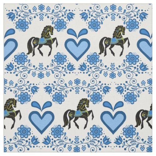 FriesianFrisian Folk horse bluegoldblack 4 Fabric