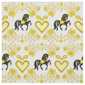 Friesian/Frisian Folk horse gold/black 4" Fabric