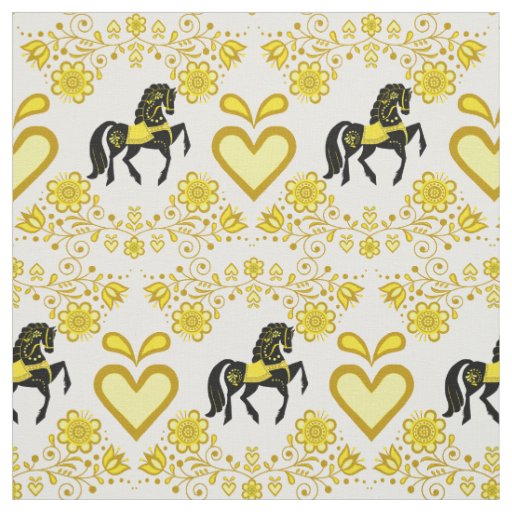 Friesian/Frisian Folk horse gold/black 4" Fabric