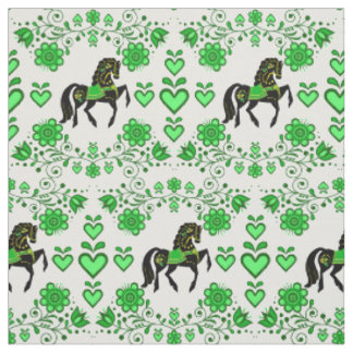 Friesian/Frisian Folk horse green/black,hearts, 4" Fabric
