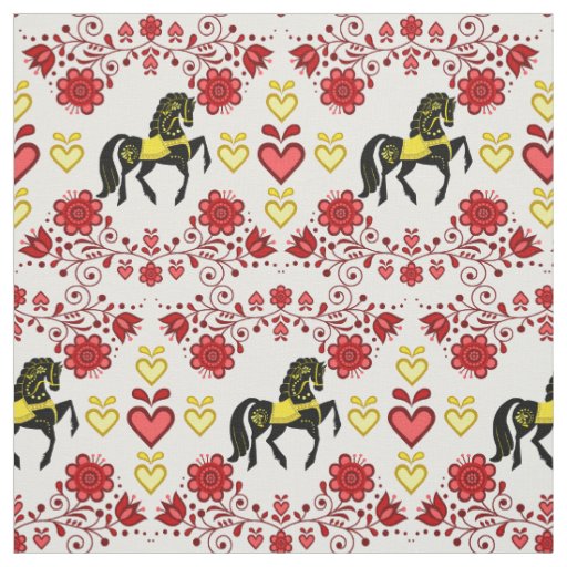 Friesian/Frisian Folk red/gold/black,hearts, 4" Fabric