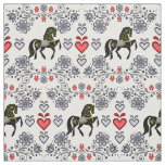 Friesian/Frisian Folk silver/gold/black,hearts, 4" Fabric