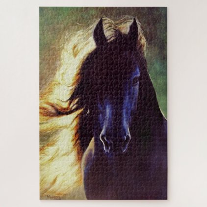 &quot;Friesian Glow&quot; black horse, stallion (1014 piece) Jigsaw Puzzle