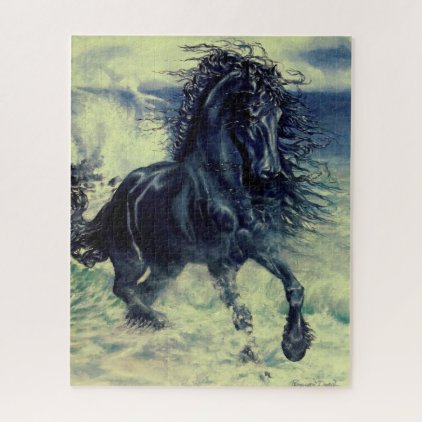 &quot;Friesian Glow&quot; black horse, stallion Jigsaw Puzzle