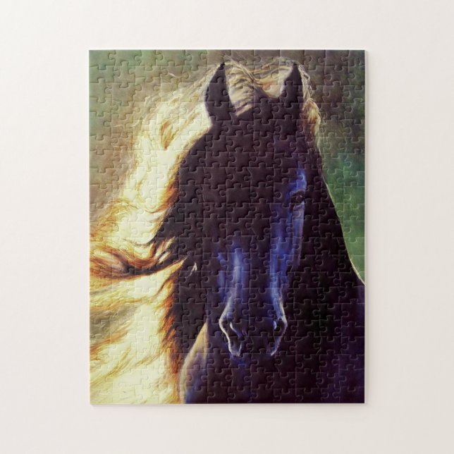 "Friesian Glow" black horse, stallion Jigsaw Puzzle (Vertical)
