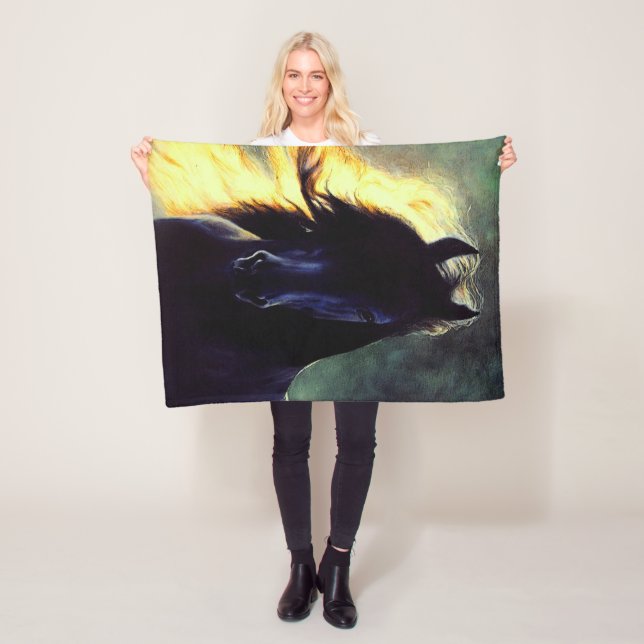Friesian Glow, Friesian horse, black stallion/mare Fleece Blanket (In Situ)