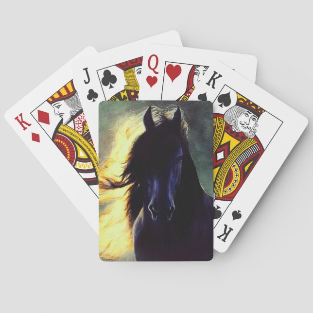 Friesian Glow, Friesian horse, black stallion/mare Poker Cards (Back)