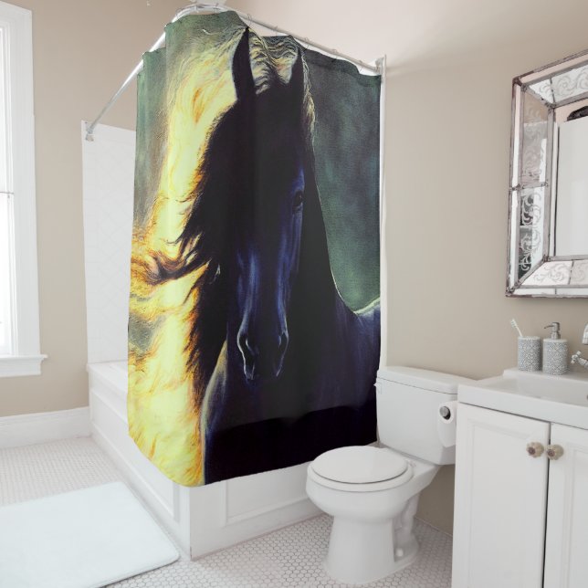 Friesian Glow, Friesian horse, black stallion/mare Shower Curtain (In Situ)