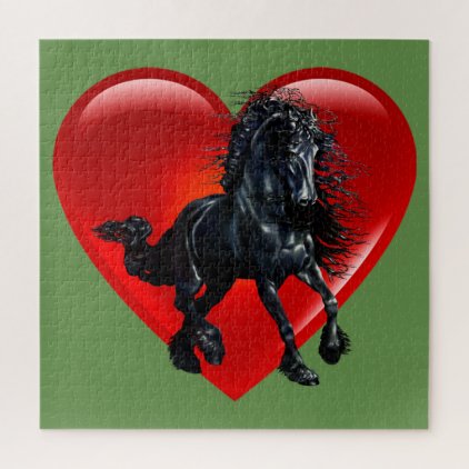 &quot;Friesian Glow&quot; horse, stallion heart (676 piece) Jigsaw Puzzle