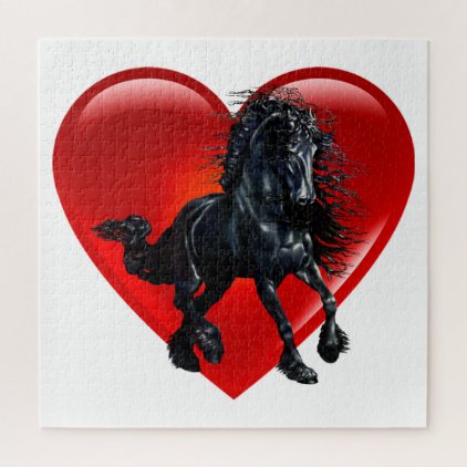 &quot;Friesian Glow&quot; horse, stallion heart (676 piece) Jigsaw Puzzle