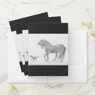 Friesian Horse and Tuxedo Cat Pocket Folder