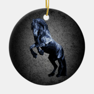 Friesian horse, black beauty stallion, cartooned 2 ceramic ornament