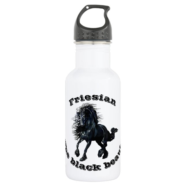 Friesian horse, black beauty stallion water bottle (Front)