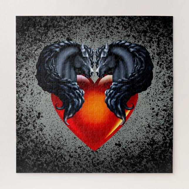 Friesian horse/black Frisian stallion/heart/silver Jigsaw Puzzle (Vertical)