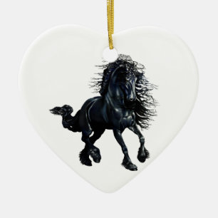 Friesian horse, black stallion beauty ceramic ornament