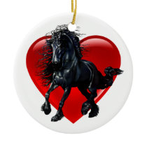 Friesian horse, black stallion, black beauty heart ceramic ornament