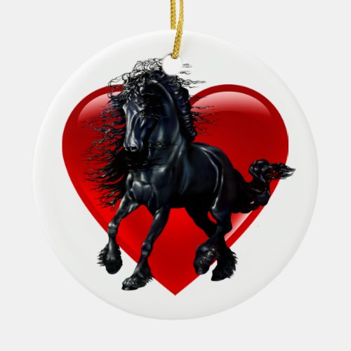 Friesian horse black stallion black beauty heart ceramic ornament