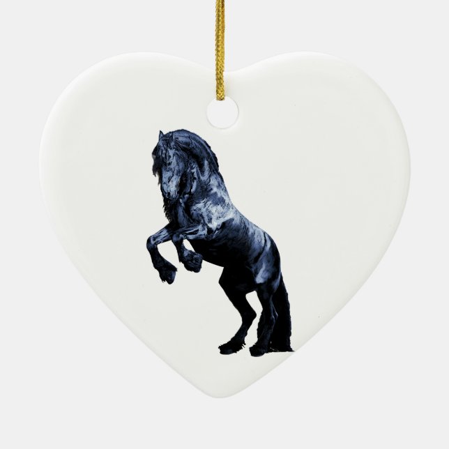 Friesian horse, black stallion, red heart ceramic ornament (Back)