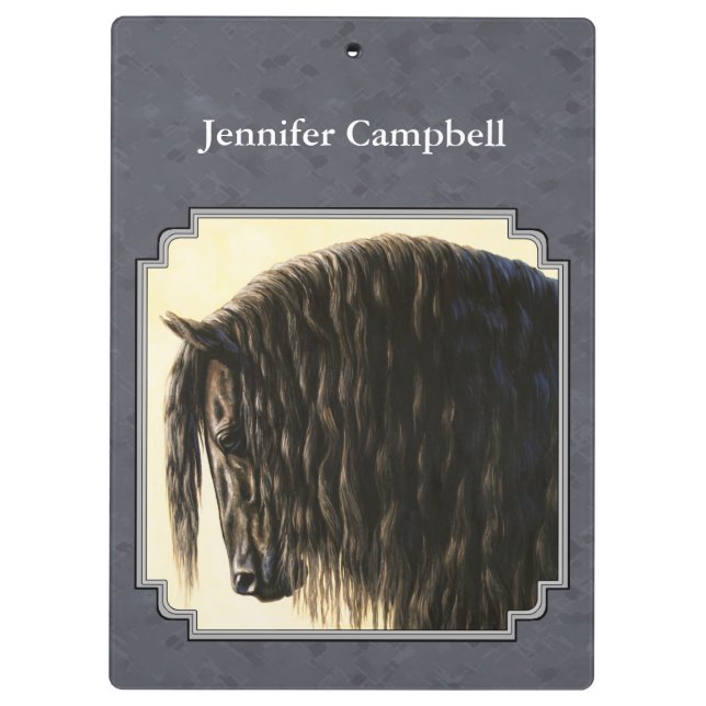 Friesian Horse Dark Slate Gray Clipboard (Back)